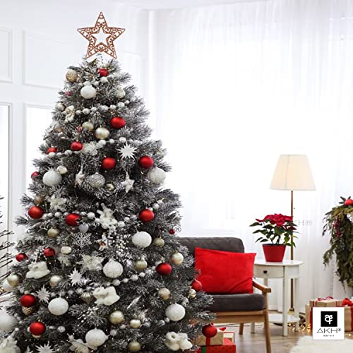 AKH® Rose Gold Christmas Tree Topper Star | 19cm Size|Glittered Metal Christmas Tree Topper|Glitter Xmas Trees Top Decoration |Christmas Tree Top Star |For Christmas Decoration |Xmas Treetop Ornaments