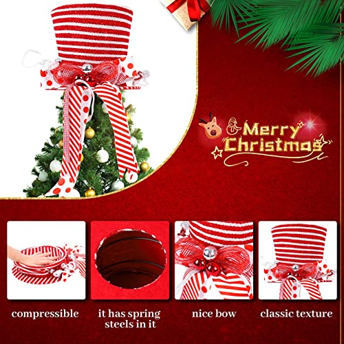 Christmas Tree Topper Hat,URMAGIC 32cm Angel Christmas Treetop Figurine,Angel Christmas Tree Topper,Foldable Stripes Plaid Top Hat,Collapsible Black Xmas Tree Hat with Bow,Xmas Decor