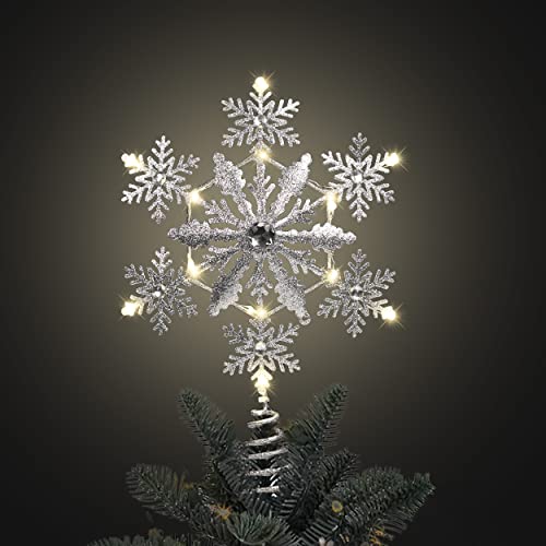 Glittery LED Christmas Tree Topper: White & Gold Star
