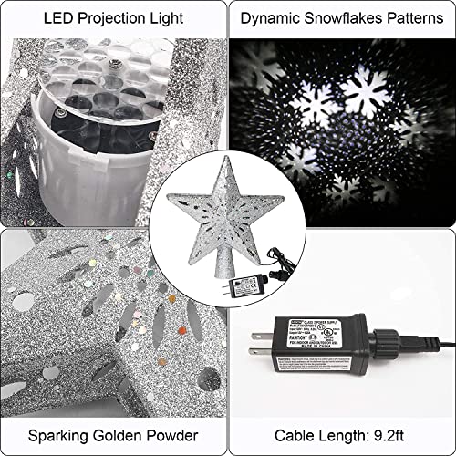 LED Rotating Snowflake Projector Christmas Tree Topper (Silver)