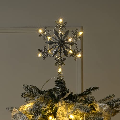 Sparkling LED Christmas Tree Topper Decoration, White & Gold