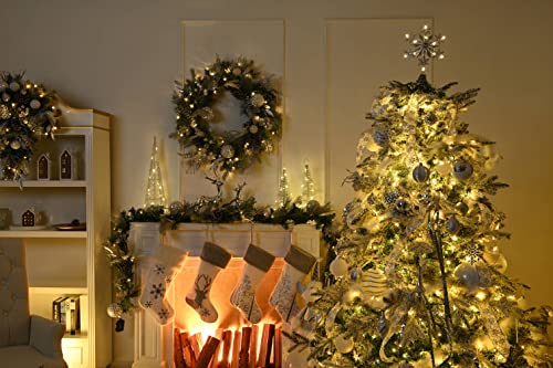 Sparkling LED Christmas Tree Topper Decoration, White & Gold