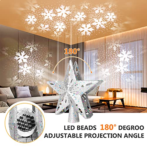 LED Rotating Snowflake Projector Christmas Tree Topper (Silver)