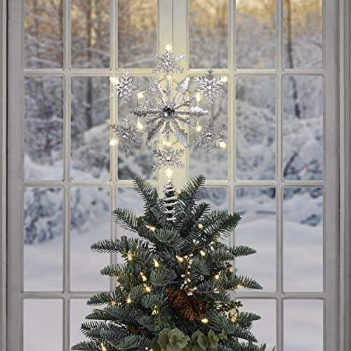 Sparkling LED Christmas Tree Topper Decoration, White & Gold