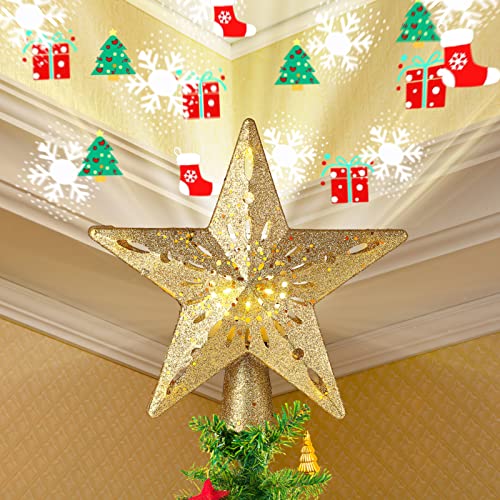 Sparkling Christmas Tree Topper with Colorful Projectors