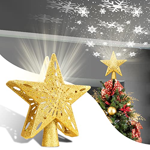LED Glittered Star Tree Topper with Rotating Lights