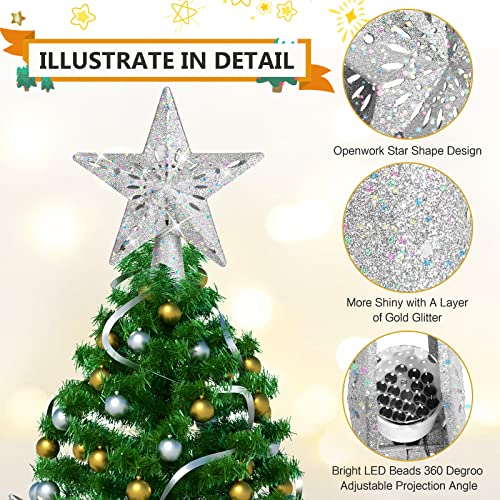 LED Rotating Snowflake Projector Christmas Tree Topper (Silver)