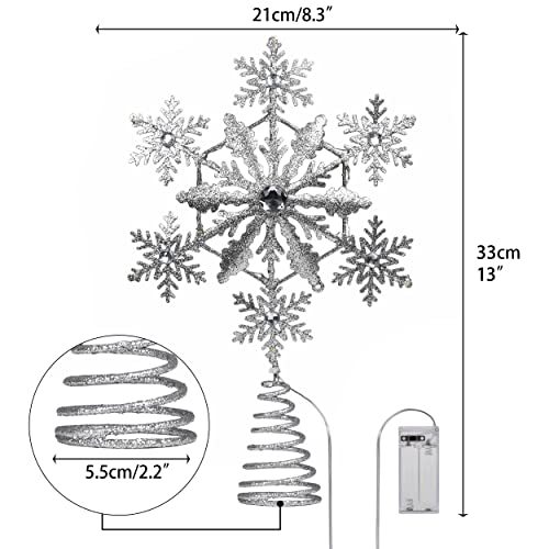 Sparkling LED Christmas Tree Topper Decoration, White & Gold