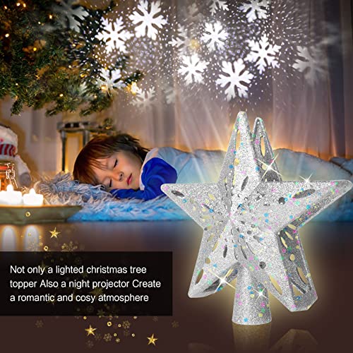 LED Rotating Snowflake Projector Christmas Tree Topper (Silver)