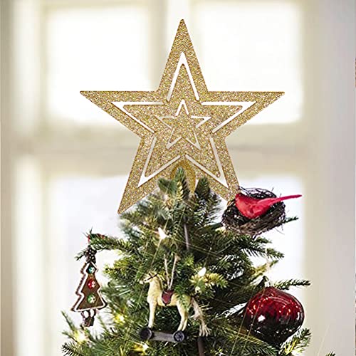 Gold Glitter Star Christmas Tree Topper - 19 cm