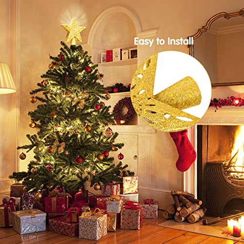 LED Glittered Star Tree Topper with Rotating Lights