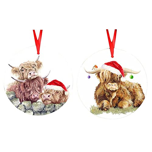 Santa Hat Highland Cow Christmas Ornaments - 8 words