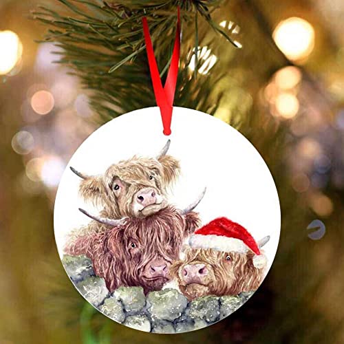 Santa Hat Highland Cow Christmas Ornaments - 8 words