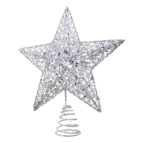 Silver Glittered 3D Star Xmas Tree Topper