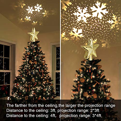 LED Snowflake Projector Christmas Tree Topper, Golden Glitter