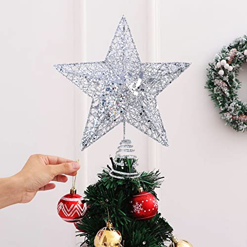 Silver Glittered 3D Star Xmas Tree Topper