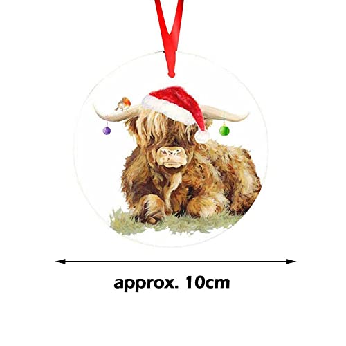 Santa Hat Highland Cow Christmas Ornaments - 8 words
