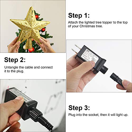 LED Snowflake Projector Christmas Tree Topper, Golden Glitter