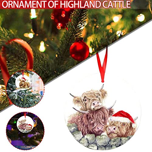 Santa Hat Highland Cow Christmas Ornaments - 8 words