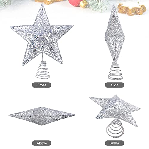 Silver Glittered 3D Star Xmas Tree Topper