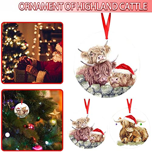 Santa Hat Highland Cow Christmas Ornaments - 8 words