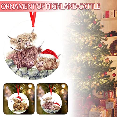 Santa Hat Highland Cow Christmas Ornaments - 8 words