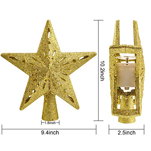 LED Snowflake Projector Christmas Tree Topper, Golden Glitter