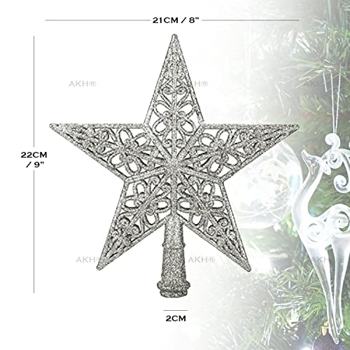 Silver Glittered Xmas Tree Topper | 22CM