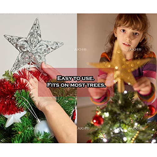 Silver Glittered Xmas Tree Topper | 22CM
