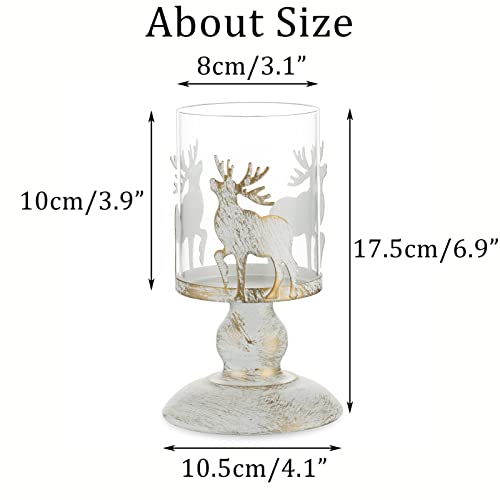 Sziqiqi Distressed Stag Candle Holders Set of 2 - Vintage Deer Pillar Candle Holder Reindeer Tealight Holders for Christmas Table Centrepiece Mantle Fireplace Dining Room Living Room Home Ornament
