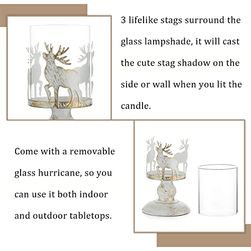 Sziqiqi Distressed Stag Candle Holders Set of 2 - Vintage Deer Pillar Candle Holder Reindeer Tealight Holders for Christmas Table Centrepiece Mantle Fireplace Dining Room Living Room Home Ornament