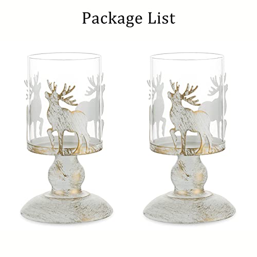 Sziqiqi Distressed Stag Candle Holders Set of 2 - Vintage Deer Pillar Candle Holder Reindeer Tealight Holders for Christmas Table Centrepiece Mantle Fireplace Dining Room Living Room Home Ornament