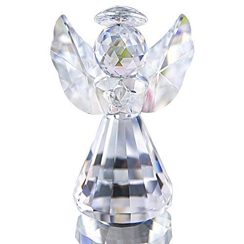 HDCRYSTALGIFTS Crystal Angel Figurine Christmas Decor Glass Ornaments Art Collecible Gifts(Clear)