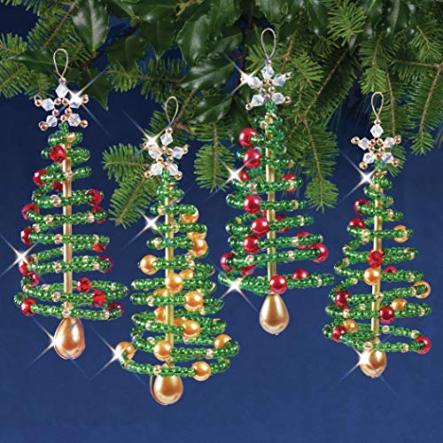 Christmas Tree Beaded Ornament Kit, Solid Oak, Makes 4