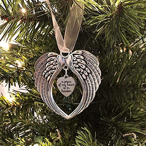 Yueshop Christmas Memorial Baubles, “A Piece of My Heart is In Heaven” Angel Wings Shaped Pendants Christmas Tree Ornaments Hanging Decoration(Christmas Baubles)