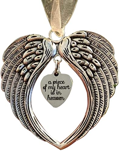 Yueshop Christmas Memorial Baubles, “A Piece of My Heart is In Heaven” Angel Wings Shaped Pendants Christmas Tree Ornaments Hanging Decoration(Christmas Baubles)