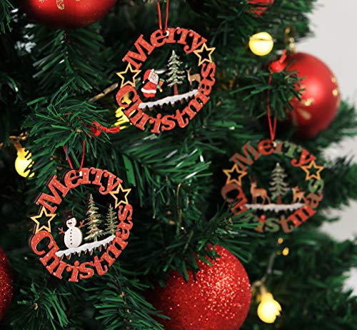 Colorful DIY Wooden Christmas Tree Hanging Decorations, 12-Pack