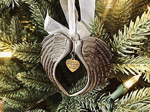 Yueshop Christmas Memorial Baubles, “A Piece of My Heart is In Heaven” Angel Wings Shaped Pendants Christmas Tree Ornaments Hanging Decoration(Christmas Baubles)