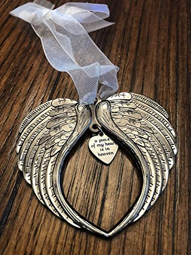 Yueshop Christmas Memorial Baubles, “A Piece of My Heart is In Heaven” Angel Wings Shaped Pendants Christmas Tree Ornaments Hanging Decoration(Christmas Baubles)