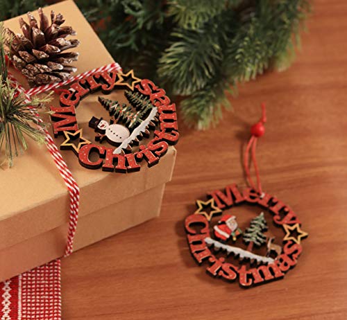 Colorful DIY Wooden Christmas Tree Hanging Decorations, 12-Pack