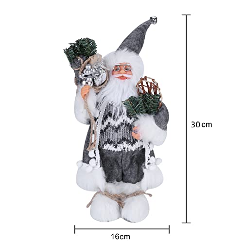 Christmas Father Santa Decor Figures Free Standing Christmas Dolls Xmas Santa Claus Indoor Table Fireplace Decoratons Xmas Party Home Christmas Decor Ornament Gifts 30CM (Grey Santa Claus)