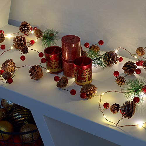 GloBrite Christmas Garland with Lights | LED Christmas Lights Xmas Garland Pine Cone Fairy Lights | Wreath Light Up Christmas Decorations Battery Operated Indoor Outdoor Decor for Xmas Tree Party