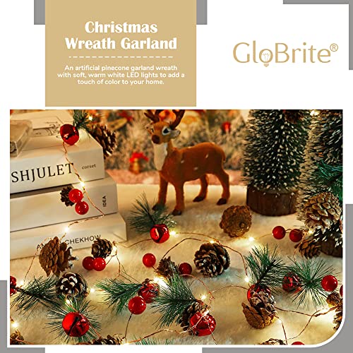GloBrite Christmas Garland with Lights | LED Christmas Lights Xmas Garland Pine Cone Fairy Lights | Wreath Light Up Christmas Decorations Battery Operated Indoor Outdoor Decor for Xmas Tree Party