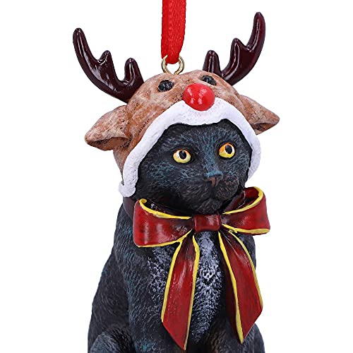 Nemesis Now Reindeer Cat Hanging Ornament (LP) 9cm, Black, Christmas