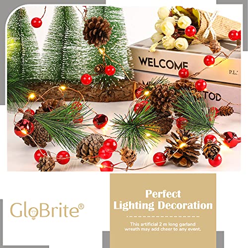 GloBrite Christmas Garland with Lights | LED Christmas Lights Xmas Garland Pine Cone Fairy Lights | Wreath Light Up Christmas Decorations Battery Operated Indoor Outdoor Decor for Xmas Tree Party