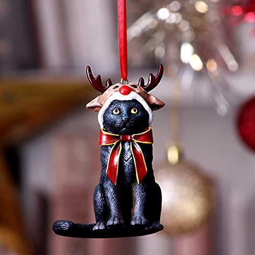 Nemesis Now Reindeer Cat Hanging Ornament (LP) 9cm, Black, Christmas