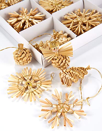 Straw Tree Ornaments - Set of 32 Rustic Decorations