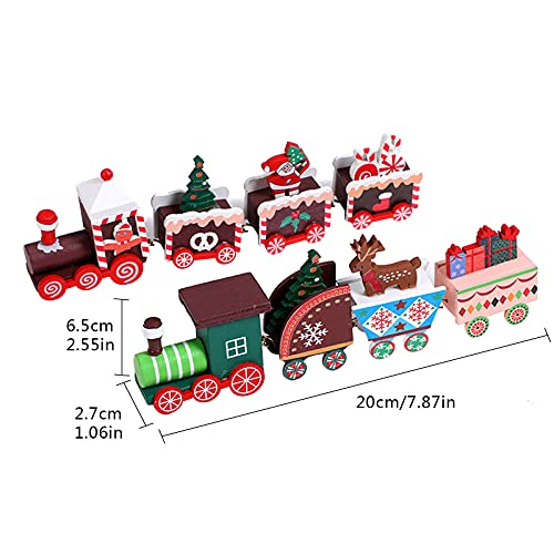 2 Pcs Christmas Wooden Train Mini Wooden Christmas Train Christmas Miniature Wood Ornaments 8 Carriages Wooden Train Toy Set Christmas Tree Decorations for Xmas Party Favors Kids Kindergarten Gifts