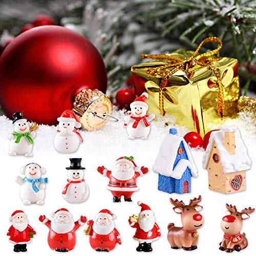 Feelava Christmas Miniature Ornament Kits 30 Pcs Mini Xmas Style Figurines Santa Claus Christmas Tree Snowman Reindeer Cute Cartoon Xmas Decor for Home Garden Party Decor Desktop Decoration
