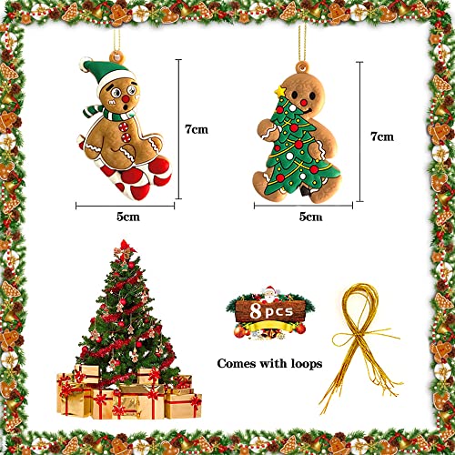 8PCS Christmas Gingerbread Ornaments, Ginger Man Clay Figurine with Strings Hanging Ornaments for Xmas TreeHoliday Party Festive Season Birthday Gift